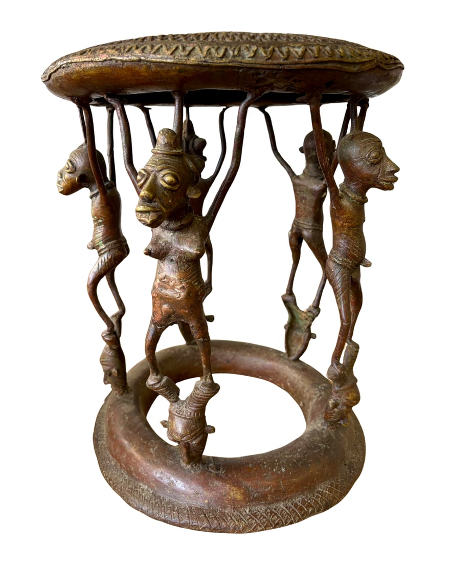 Figural Bronze Benin African Stool (1 of 3)