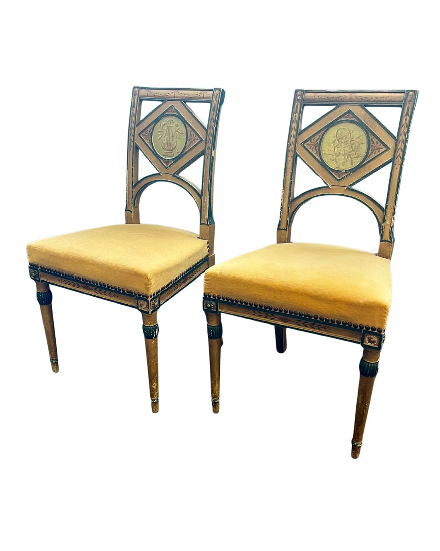 Pair of Italian Neoclassical Hand-Painted Side Chairs (1 of 8)