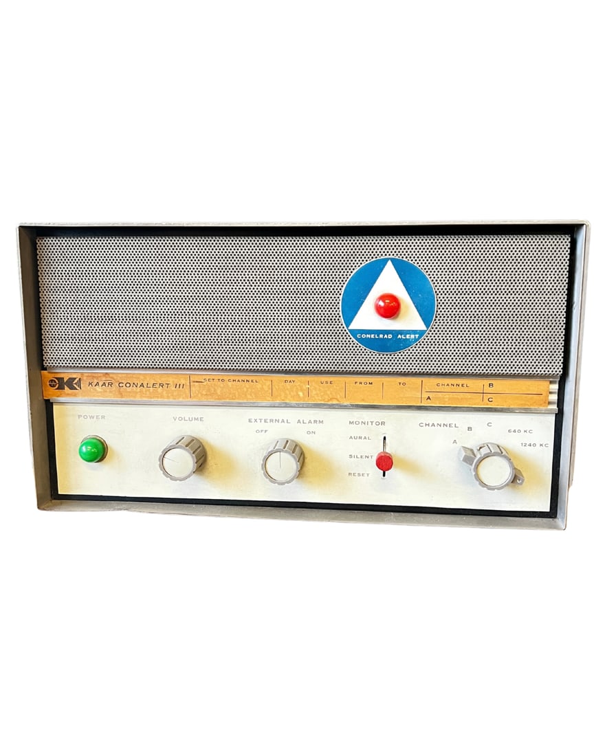 Vintage Civil Defense Alert System: "Conelrad Alert", by Kaar, Conelrad III, not sure of working condition, exterior in great shape, H 7.25", W 13.5", D 9.25".