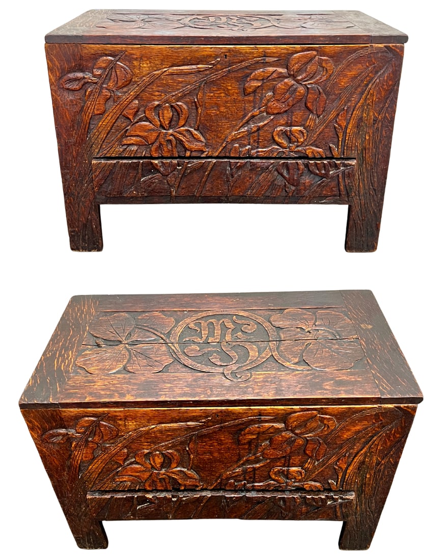 Arts and Crafts Carved Oak Chest with Drawer (1 of 7)