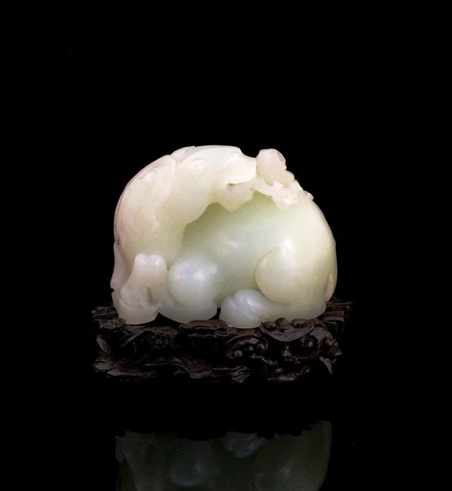 FINE WHITE JADE OF HORSE & MONKEY W/ STAND (1 of 1)