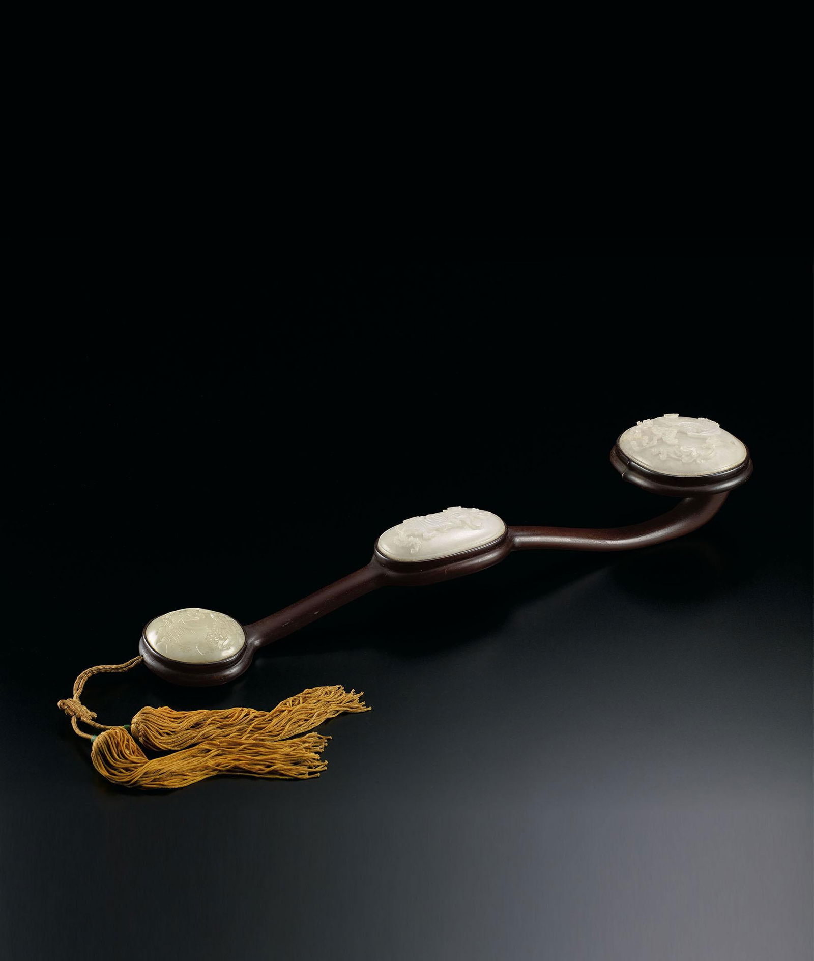 A Large White-Jade-Inlaid Hongmu Ruyi Sceptrer, Qing Dynasty (1 of 1)