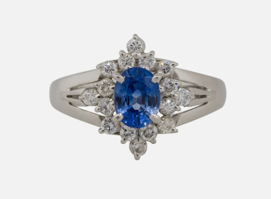 Platinum 0.73ctw Diamond Blue Oval Sapphire Center Cocktail Ring (1 of 1)