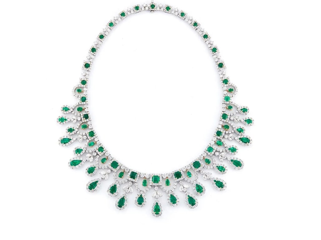 Platinum 31.2ct Colombian Emerald Diamond Necklace (1 of 1)