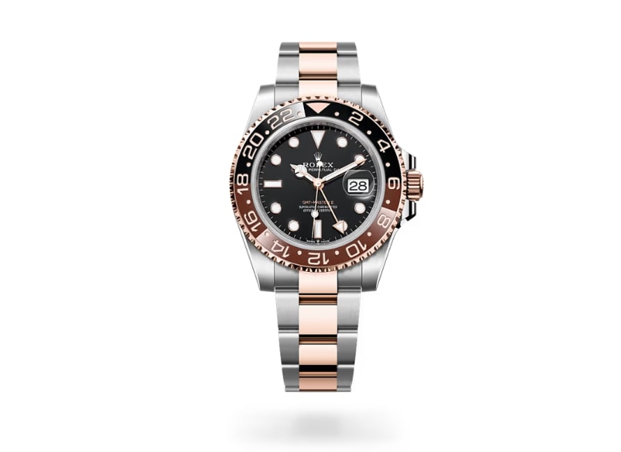 Rolex GMT-Master II Oystersteel and Everose gold: Model caseOyster, 40 mm, Oystersteel and Everose goldOyster architectureMonobloc middle case, screw-down case back and winding crownDiameter40 mmMaterialEverose Rolesor - combination of Oystersteel an