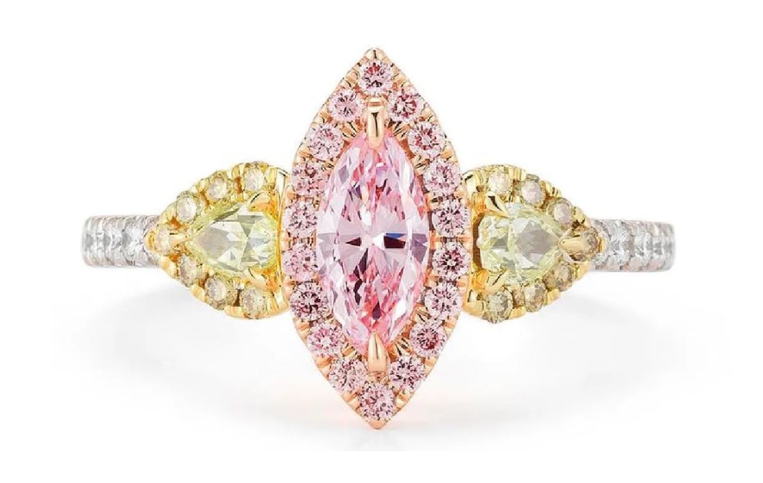 Rare GIA 18k Gold Pink Yellow & White Diamond Ring (1 of 1)