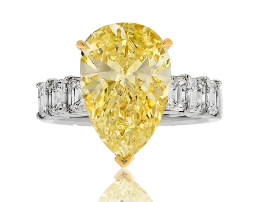 GIA Certified 4.73ct Fancy Yellow Pear Cut Diamond Ring in 18K White Gold (1 of 1)