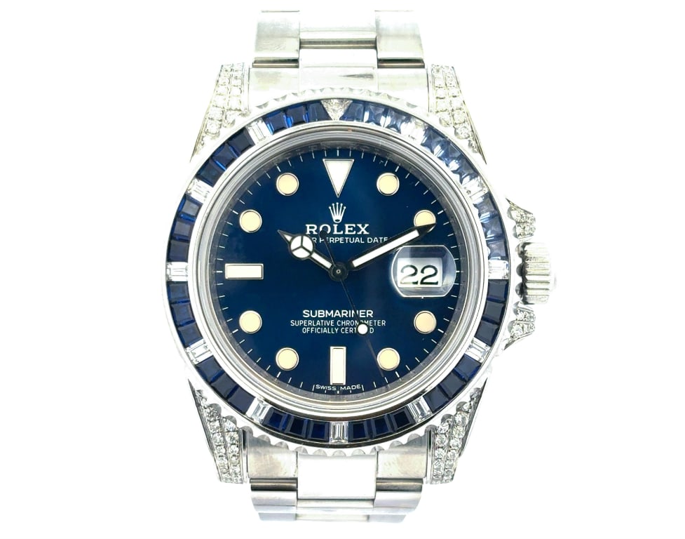 Rolex 116610 Submariner Watch with Aftermarket Blue Sapphires & Diamonds (1 of 9)