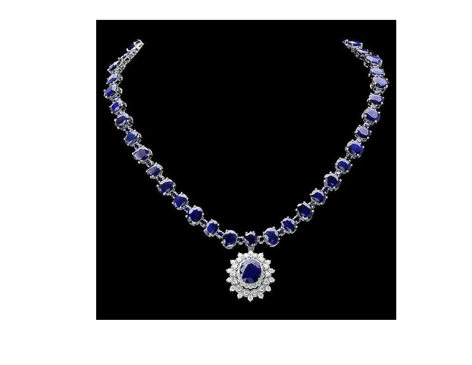 14k Gold 87ct Sapphire 2.50ct Diamond Necklace GIA certification (1 of 1)