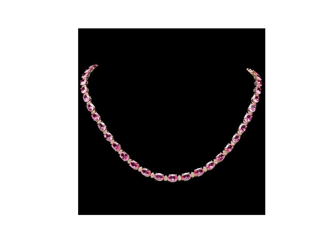 14k Gold 38ct Sapphire 1.7ct Diamond Necklace GIA certification: Retail: $48,700.00 ****** 14k Gold 38ct Sapphire 1.7ct Diamond Necklace ****** Metal: 14k Solid Yellow Gold / Size: 17.5 / Total Item Weight: 25.0 grams / Country Made: United States / / Main Stone: S