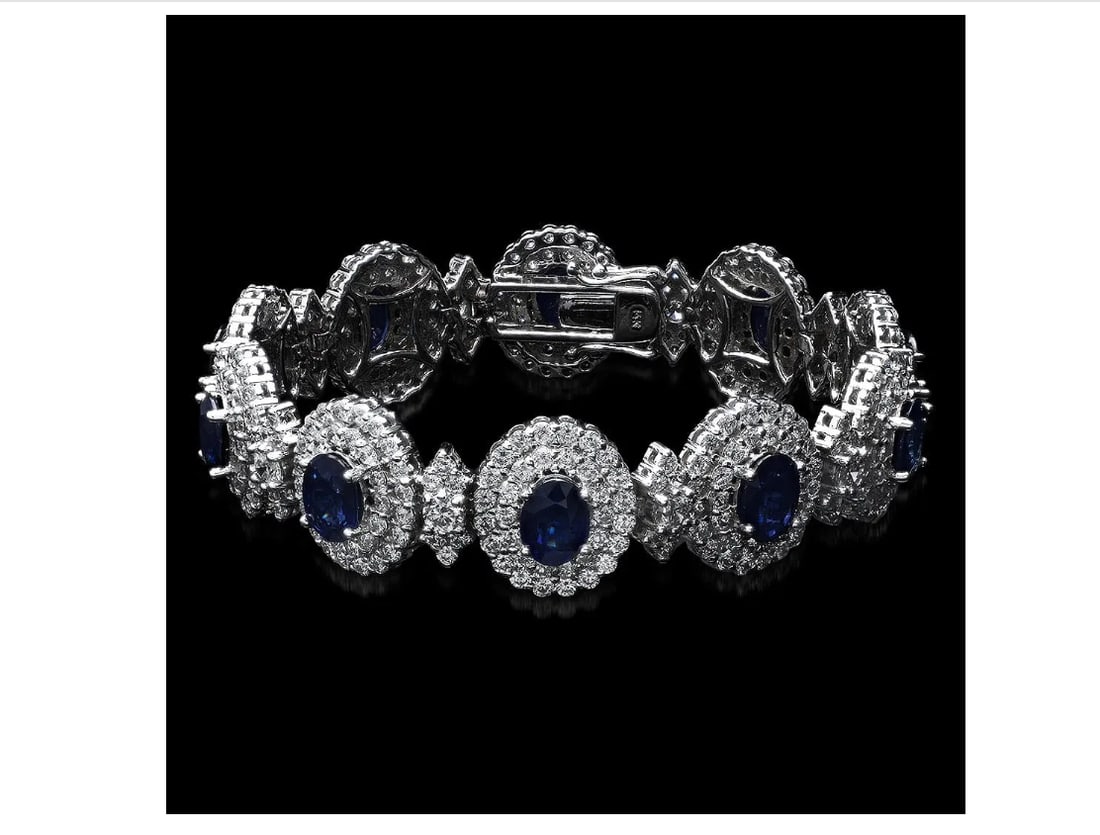 14K White Gold,23.00cts Sapphire & 14.89cts Diamond Bracelet GIA certification (1 of 1)