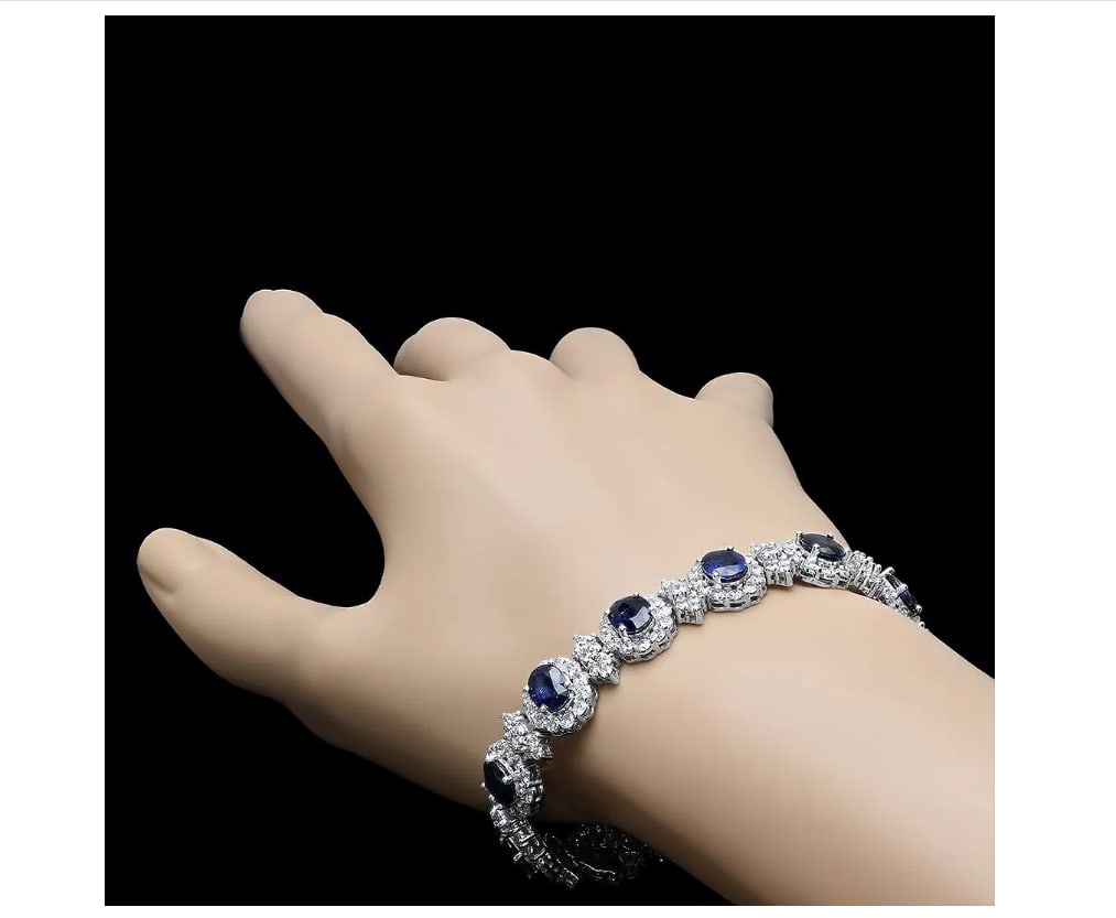 14K White Gold,14.00cts Sapphire & 11.64cts Diamond Bracelet GIA certification (1 of 1)
