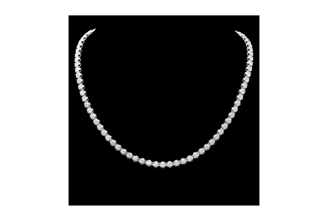 18k White Gold 14.00ct Diamond Necklace GIA certification: 18k White Gold 14.00ct Diamond NecklaceRetail: $47,500.00 ****** 18k White Gold 14.00ct Diamond Necklace ****** Metal: 18k Solid White Gold / Size: 17 / Total Item Weight: 18 grams / Country Made: Uni
