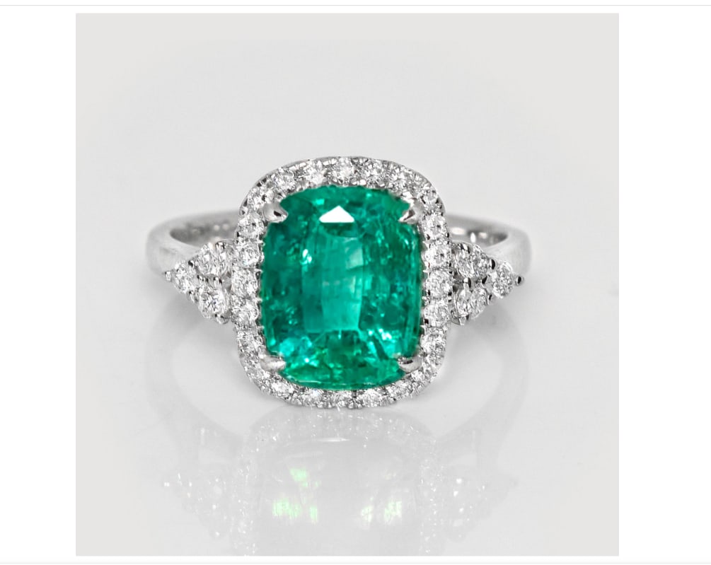 IGI 14K 3.53 Ct Natural Emerald&Diamonds Antique Engagement Ring (1 of 1)