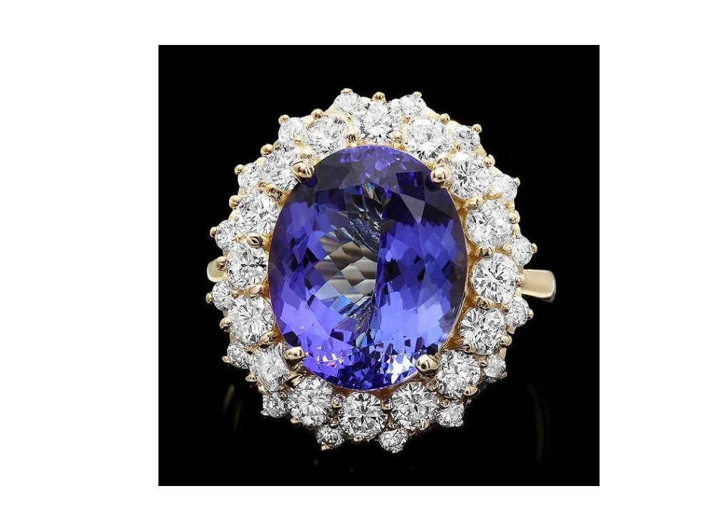 14k Yellow Gold 8ct Tanzanite 1.90ct Diamond Ring GIA certification (1 of 1)