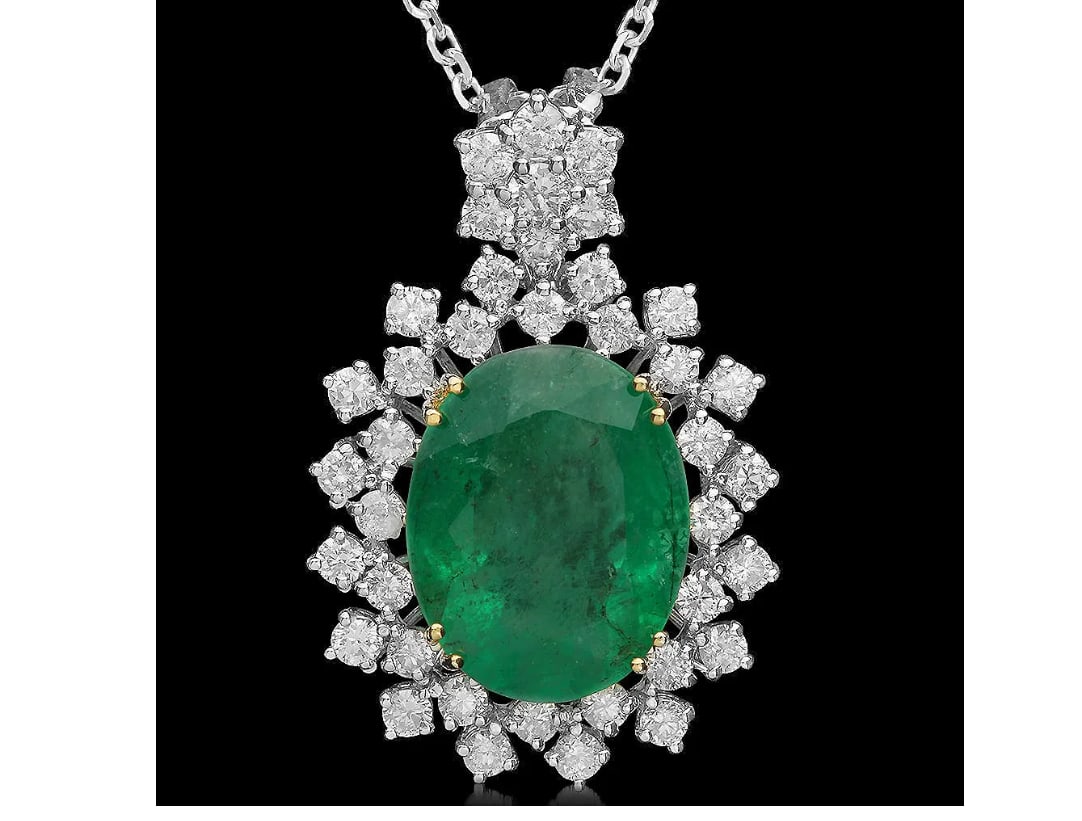 GIA Certified 14K Gold 7.50ct Emerald 1.70ct Diamond Pendant: GIA Certified 14K Gold 7.50ct Emerald 1.70ct Diamond Pendant