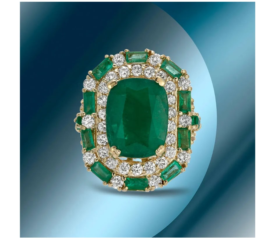 GIA Certified 14K Gold 13.88cts Emerald & 2.89cts Diamond Ring (1 of 1)