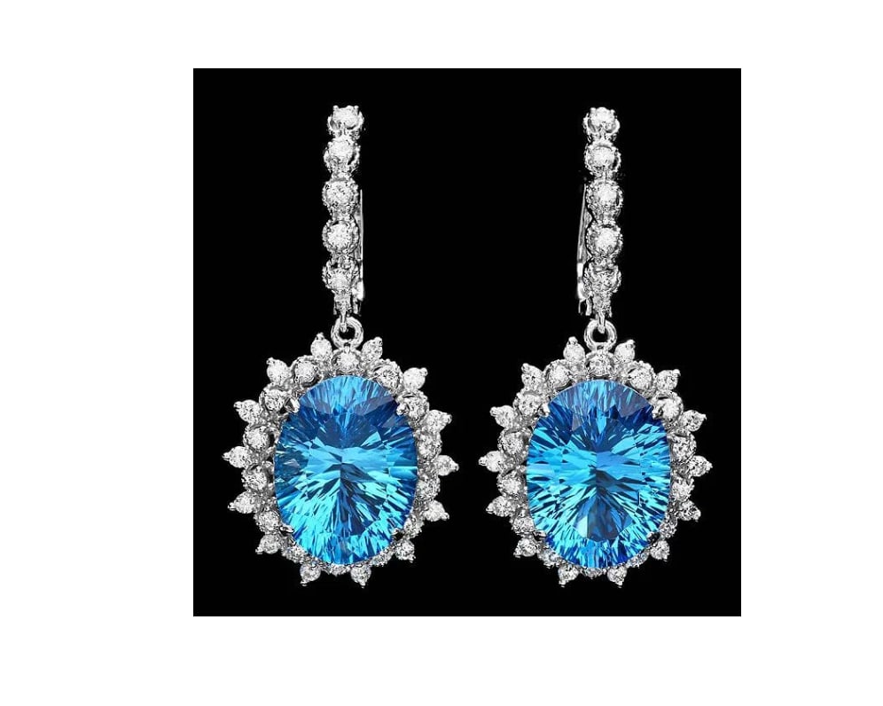 GIA Certified 14k Gold 21.50ct Topaz 1.50ct Diamond Earrings (1 of 1)