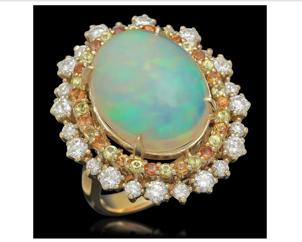 GIA certification 14K Gold 10.00ct Opal 0.80ct Sapphire 1.00ct Diamond Ring (1 of 1)