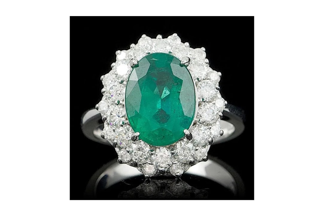 GIA certification 14k White Gold 3.50ct Emerald 1.55ct Diamond Ring (1 of 1)