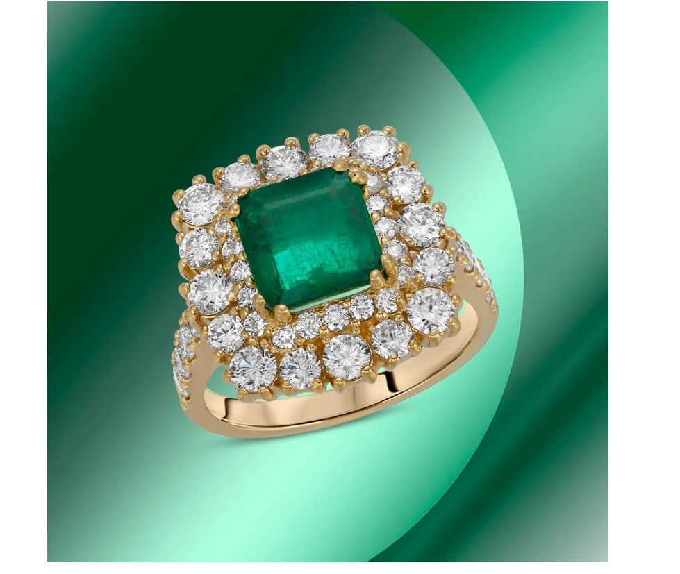 GIA certification 14K Gold 2.01cts Emerald & 2.05cts Diamond Ring: GIA certification 14K Gold 2.01cts Emerald & 2.05cts Diamond Ring