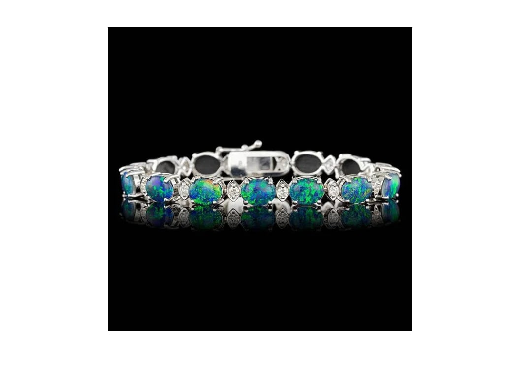 14k Gold 17.50ct Opal 1.10ct Diamond Bracelet GIA certification (1 of 1)