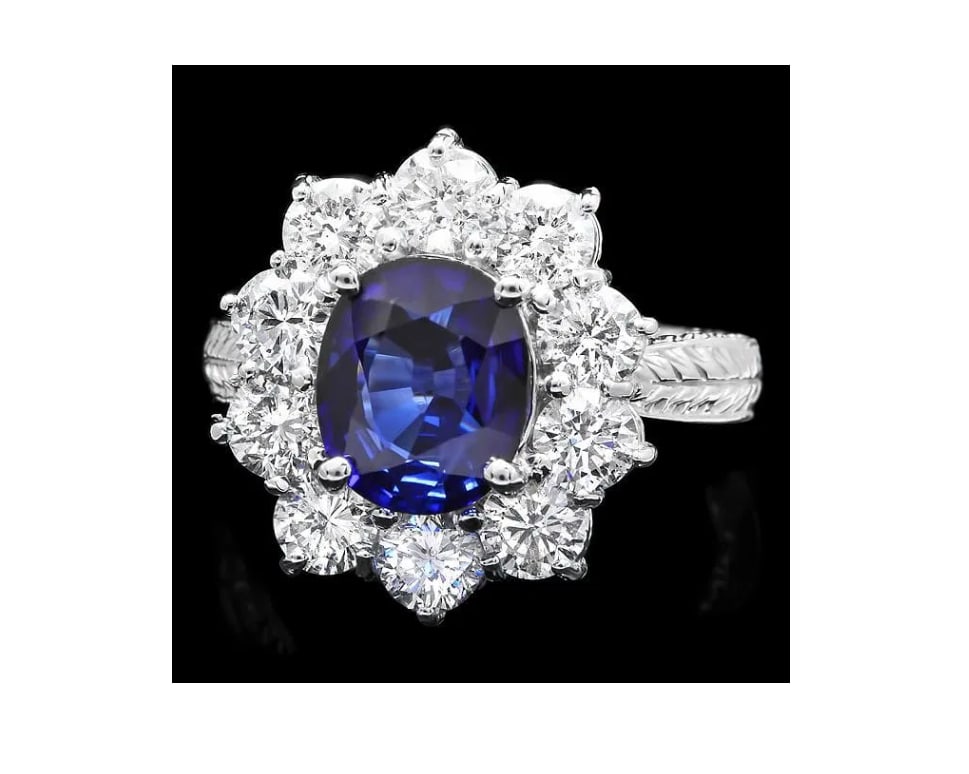 GIA Certified 14k White Gold 2.50ct Sapphire 2ct Diamond Ring (1 of 1)