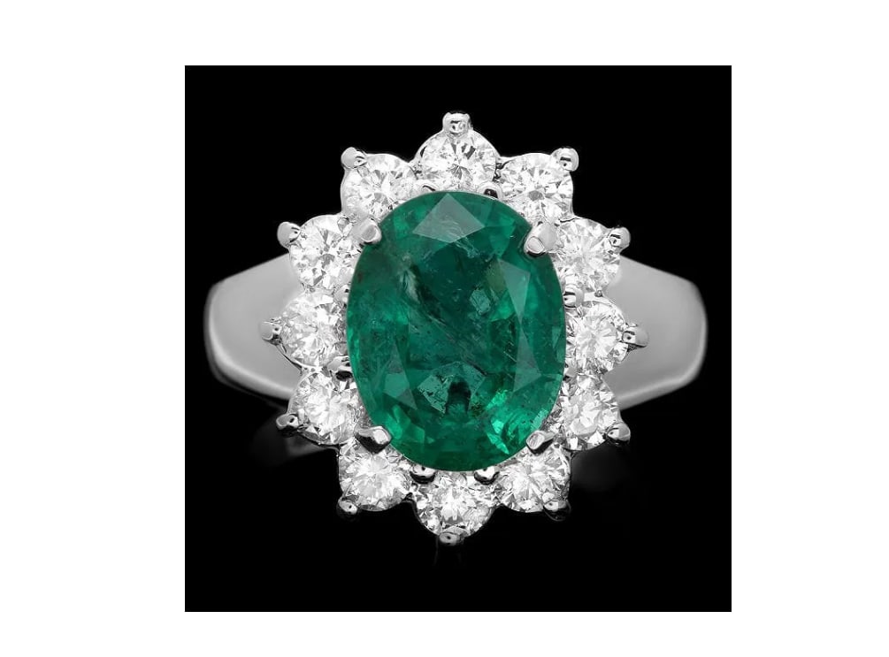 14k White Gold 3.50ct Emerald 1.10ct Diamond Ring GIA certification (1 of 1)