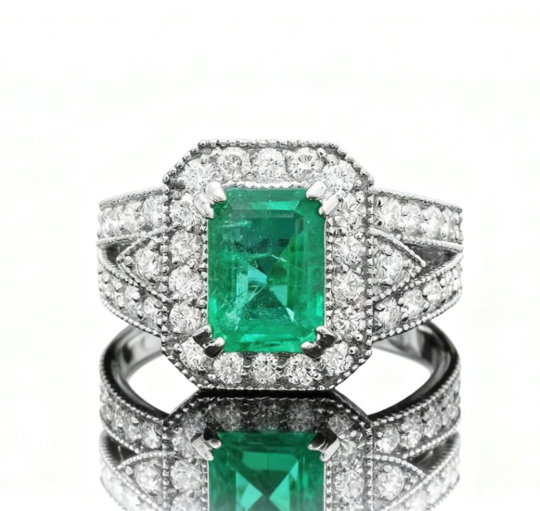 GIA Certified 14k White Gold 2.00ct Emerald 1.30ct Diamond Ring (1 of 1)