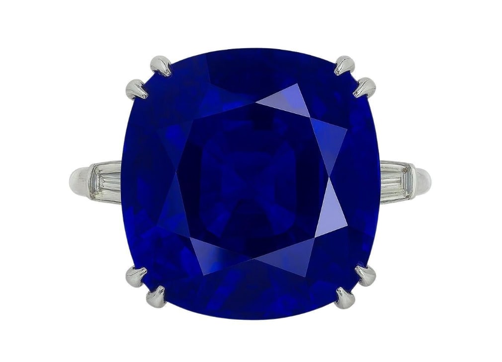 Tiffany & Co. GIA Certified 14 Carat Natural Blue Sapphire Diamond Platinum Ring (1 of 1)