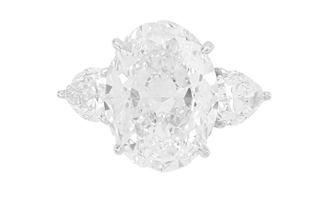 GIA Certified 5 ct Total Weight Oval Brilliant & Pear Shaped Diamond Ring (1 of 1)