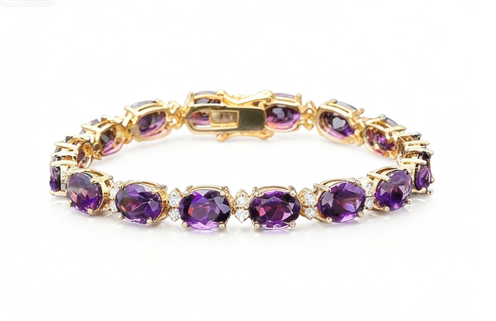 GIA Certified 14k Gold 29.00ct Amethyst 1.30ct Diamond Bracelet: GIA Certified 14k Gold 29.00ct Amethyst 1.30ct Diamond Bracelet