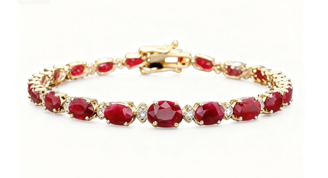 GIA Certified 14k Gold 15.00ct Ruby 0.60ct Diamond Bracelet (1 of 1)