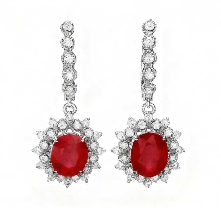 GIA Certified 14k Gold 8.00ct Ruby 1.40ct Diamond Earrings (1 of 1)