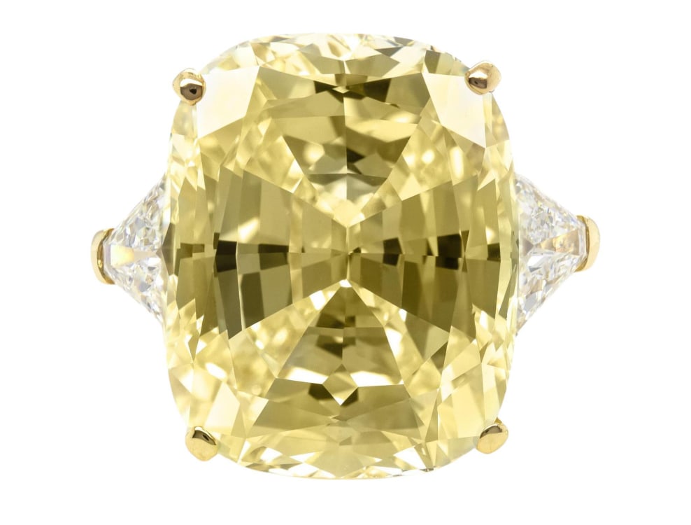 GIA Certified Vintage 1970s Van Cleef & Arpels 24.29 Carat Cushion Cut Yellow Diamond Ring (1 of 1)
