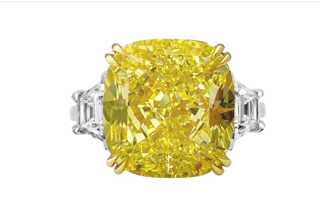 EXCEPTIONAL GIA Certified 12.45 Carat Fancy Yellow Diamond Ring (1 of 1)