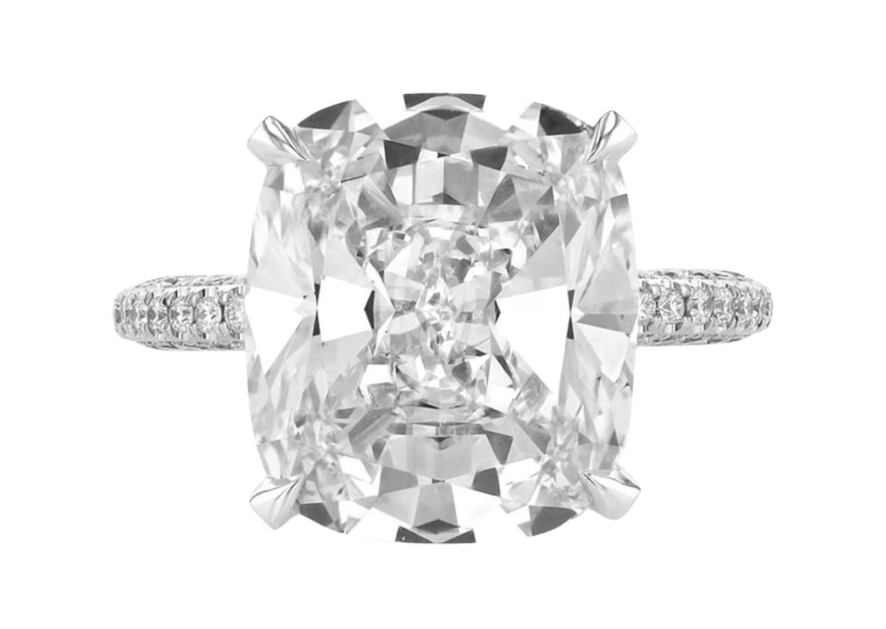 GIA Certified 10.01 Carat Cushion Cut Diamond Ring in 18K White Gold with Pavè (1 of 1)