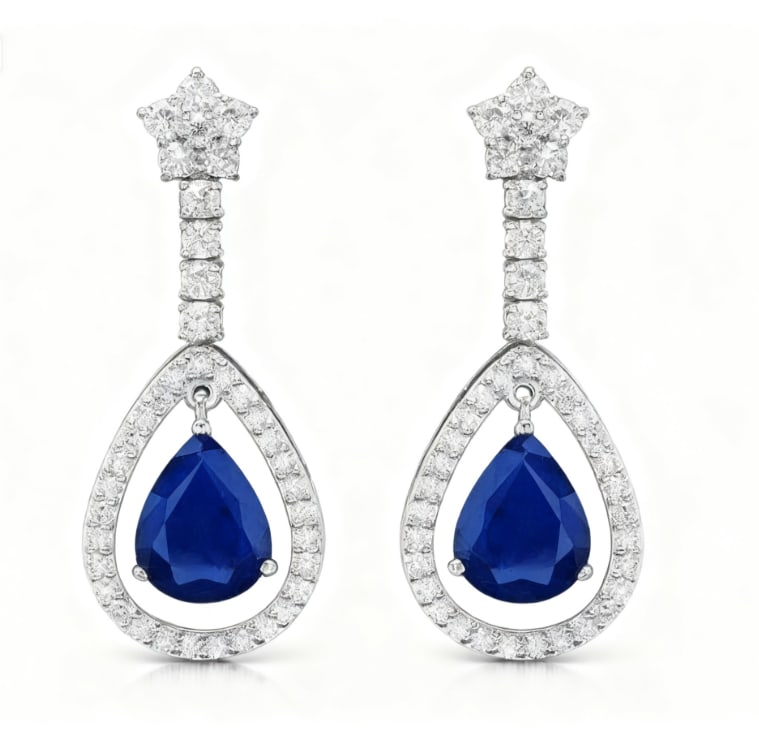 14k White Gold 6.50ct Sapphire 2.75ct Diamond Earrings GIA certification (1 of 1)