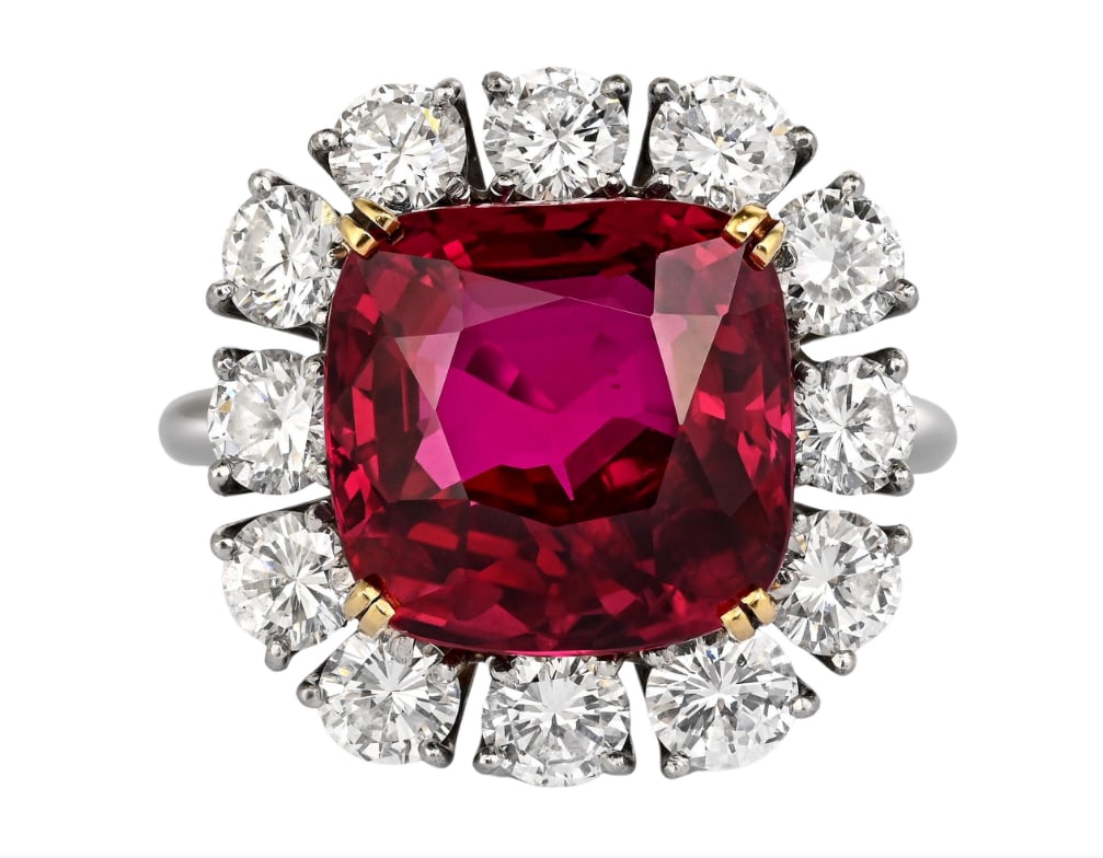 7.25 Carat No Heat Cushion Cut Ruby & Diamond Halo Platinum 18K Gold Ring GIA certification (1 of 1)