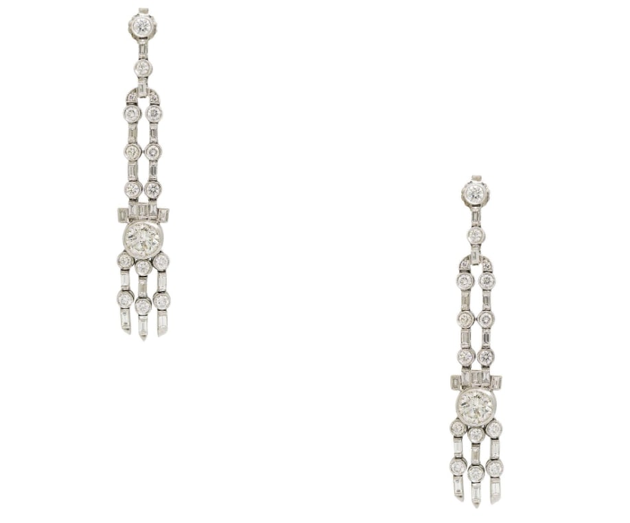 Platinum Natural 5.04 Carat Diamond Drop Vintage Earrings GIA certification (1 of 1)