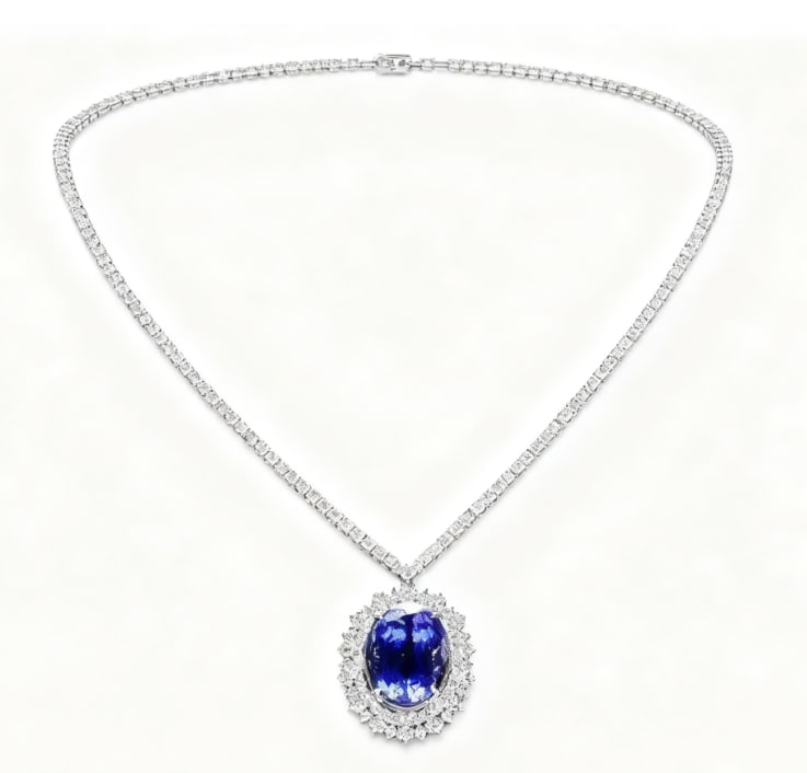 18k Gold 21ct Tanzanite 6ct Diamond Necklace GIA certification (1 of 1)