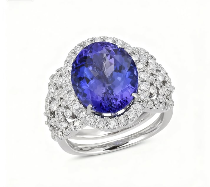 14K Gold 6.70cts Tanzanite & 1.85cts Diamond Ring GIA certification (1 of 1)