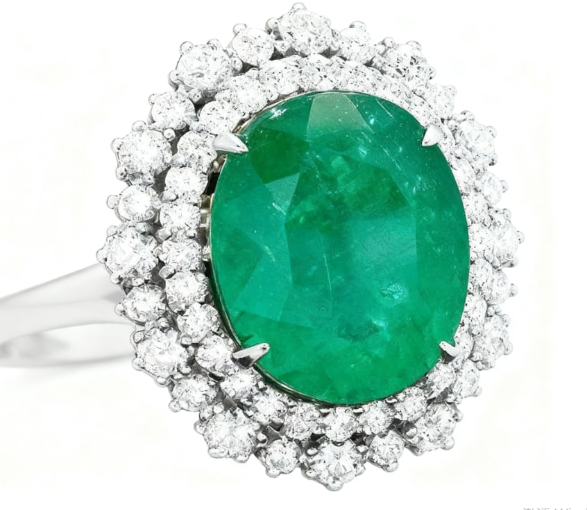 14k White Gold 8.10ct Emerald 1.80ct Diamond Ring GIA certification (1 of 1)