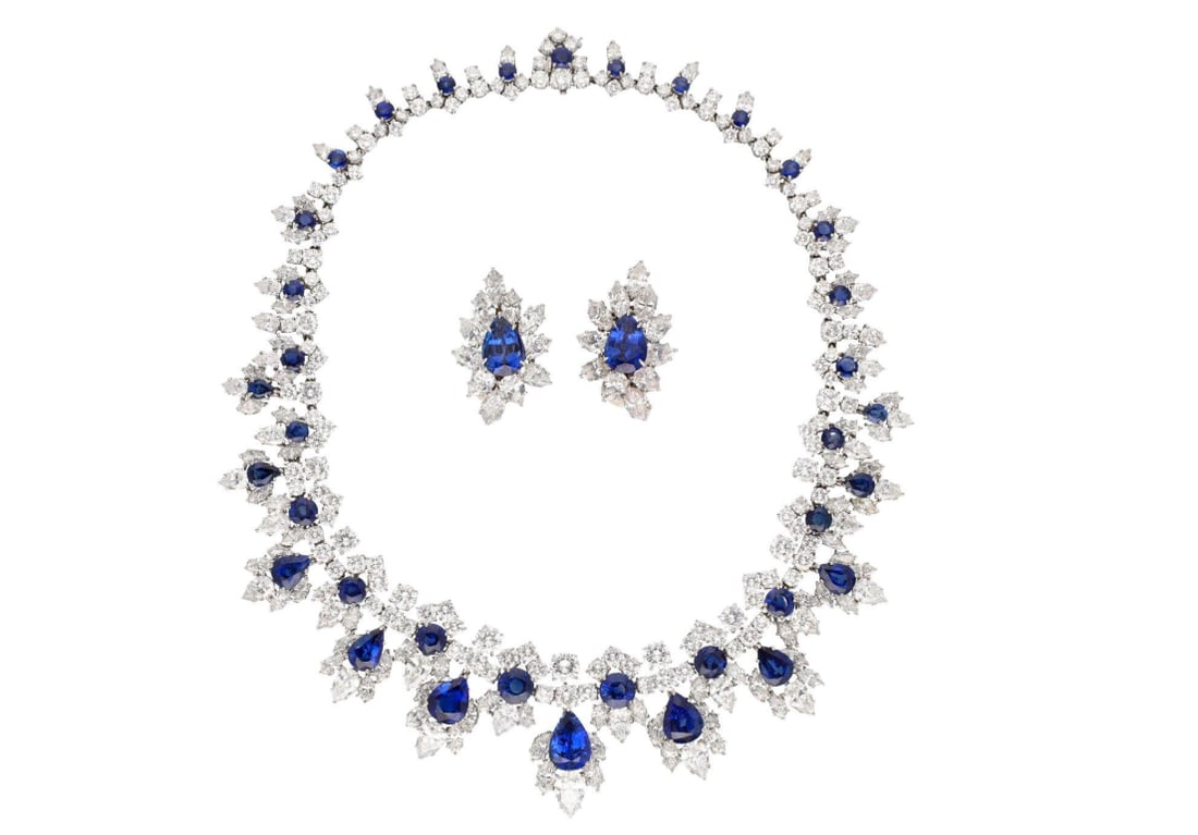 HARRY WINSTON Sapphire and Diamond Bib Necklace and Ear Clips GIA certification (1 of 1)