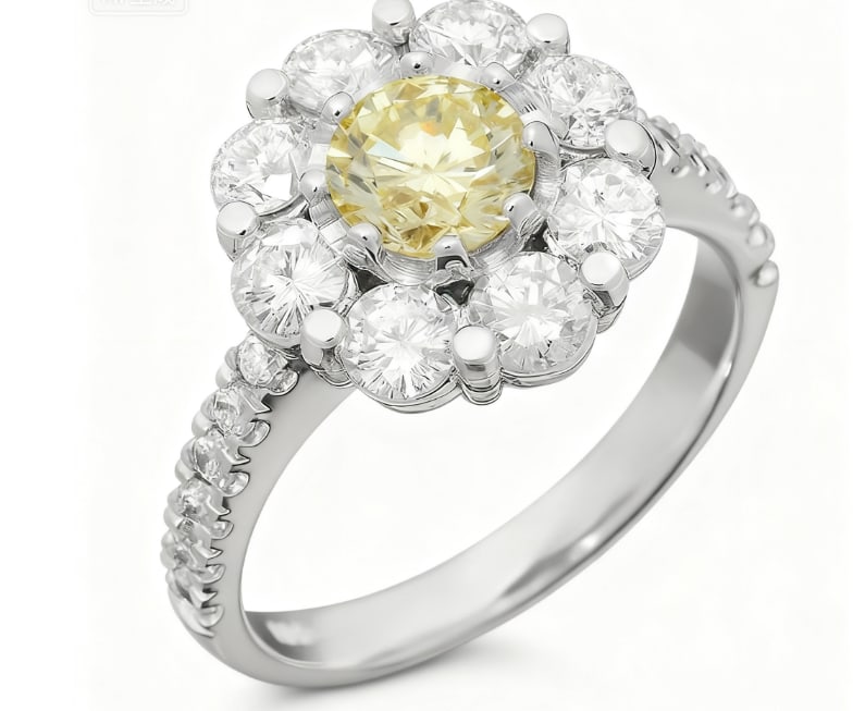 14K White Gold 0.80ct Fancy Color Diamond 2.72ct Diamond Ring GIA certification (1 of 1)