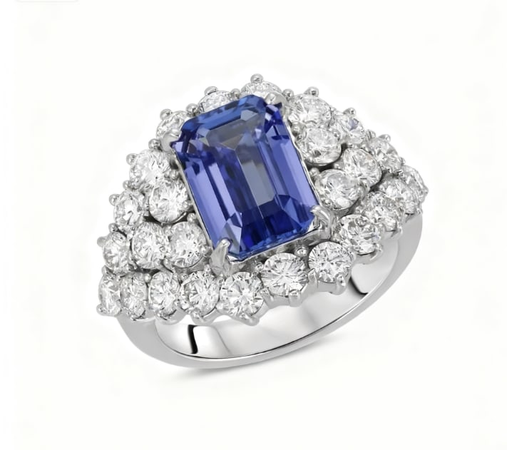 14K Gold 3.65cts Tanzanite & 3.26cts Diamond Ring GIA certification (1 of 1)