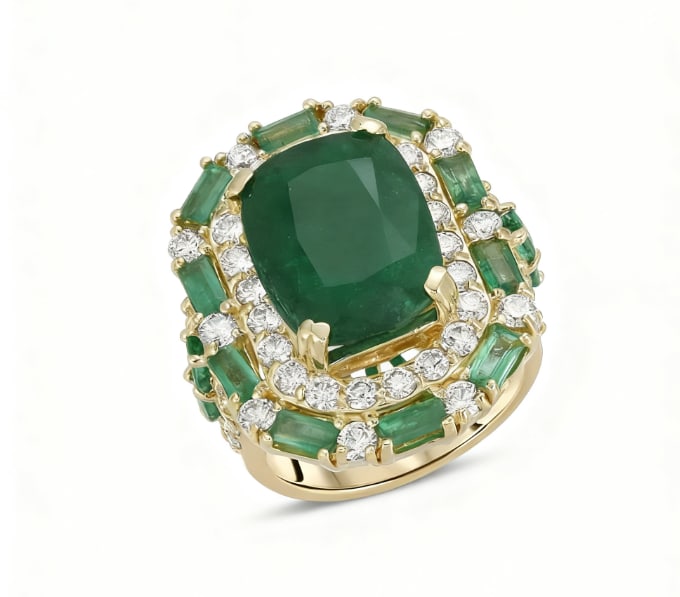 14K Gold 13.88cts Emerald & 2.89cts Diamond Ring GIA certification: 14K Gold 13.88cts Emerald & 2.89cts Diamond Ring GIA certification