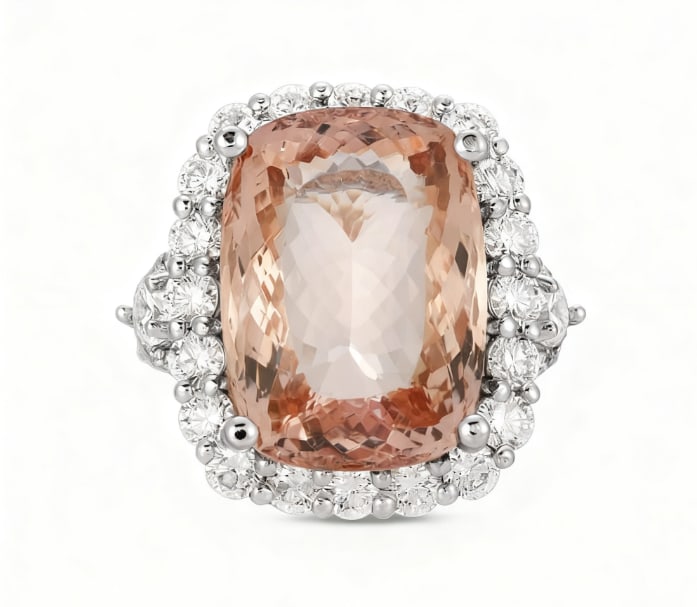 14K Gold 14.77cts Morganite & 3.78cts Diamond Ring GIA certification (1 of 1)