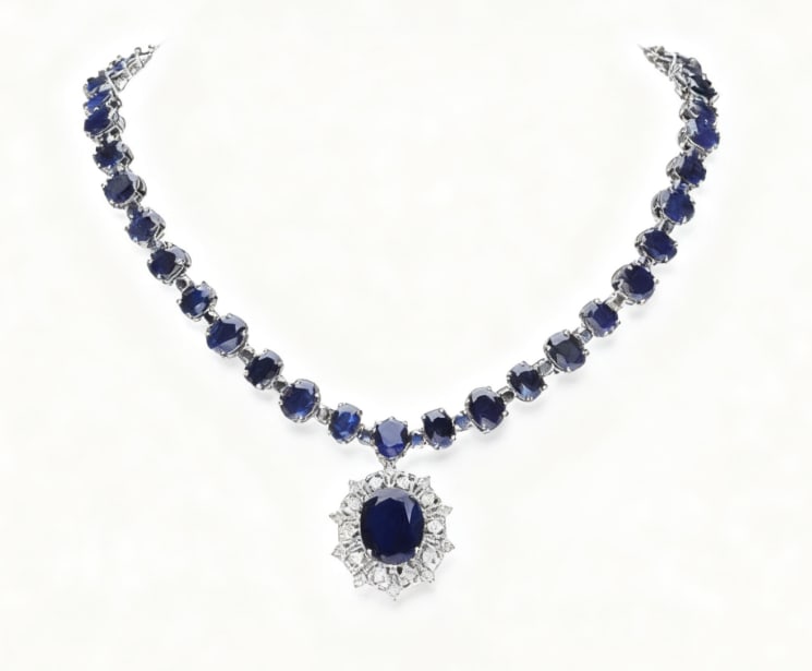 14k Gold 86ct Sapphire 1.40ct Diamond Necklace GIA certification: 14k Gold 86ct Sapphire 1.40ct Diamond Necklace GIA certification