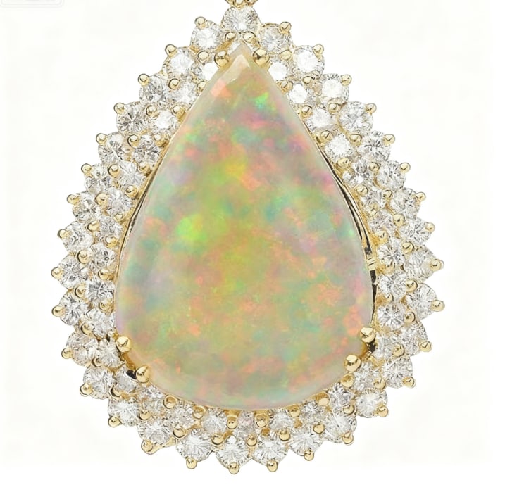 14K Gold 7.12ct Opal & 2.03ct Diamond Pendant GIA certification (1 of 1)